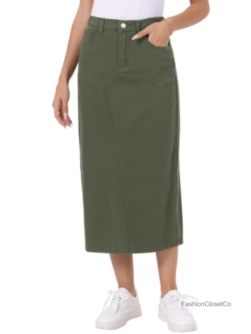 Long Denim Skirt High Waist Split Back Midi Casual Jean Skirt